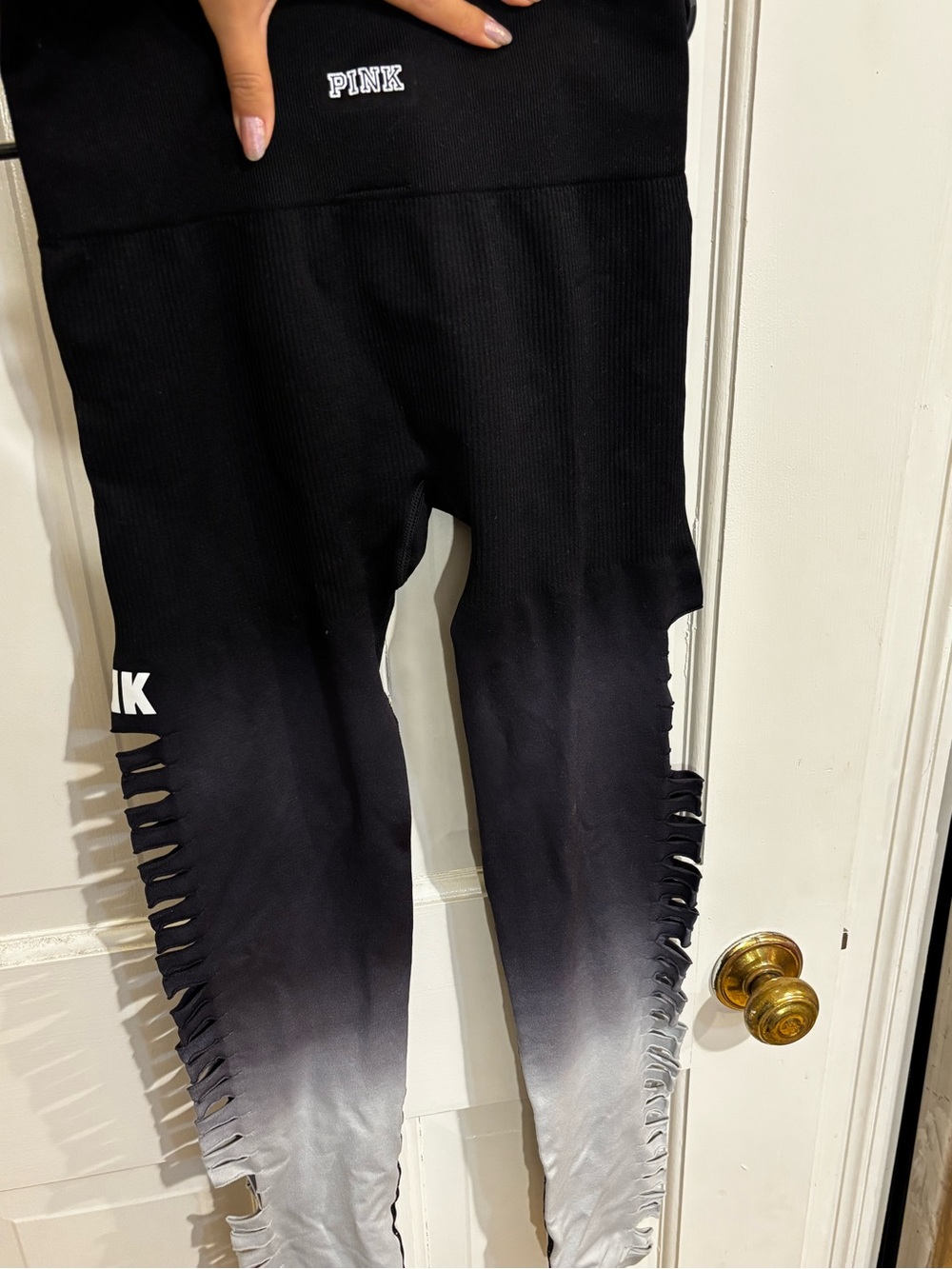 PINK Victoria's Secret Black-to-Gray Ombre Cutout Leggings